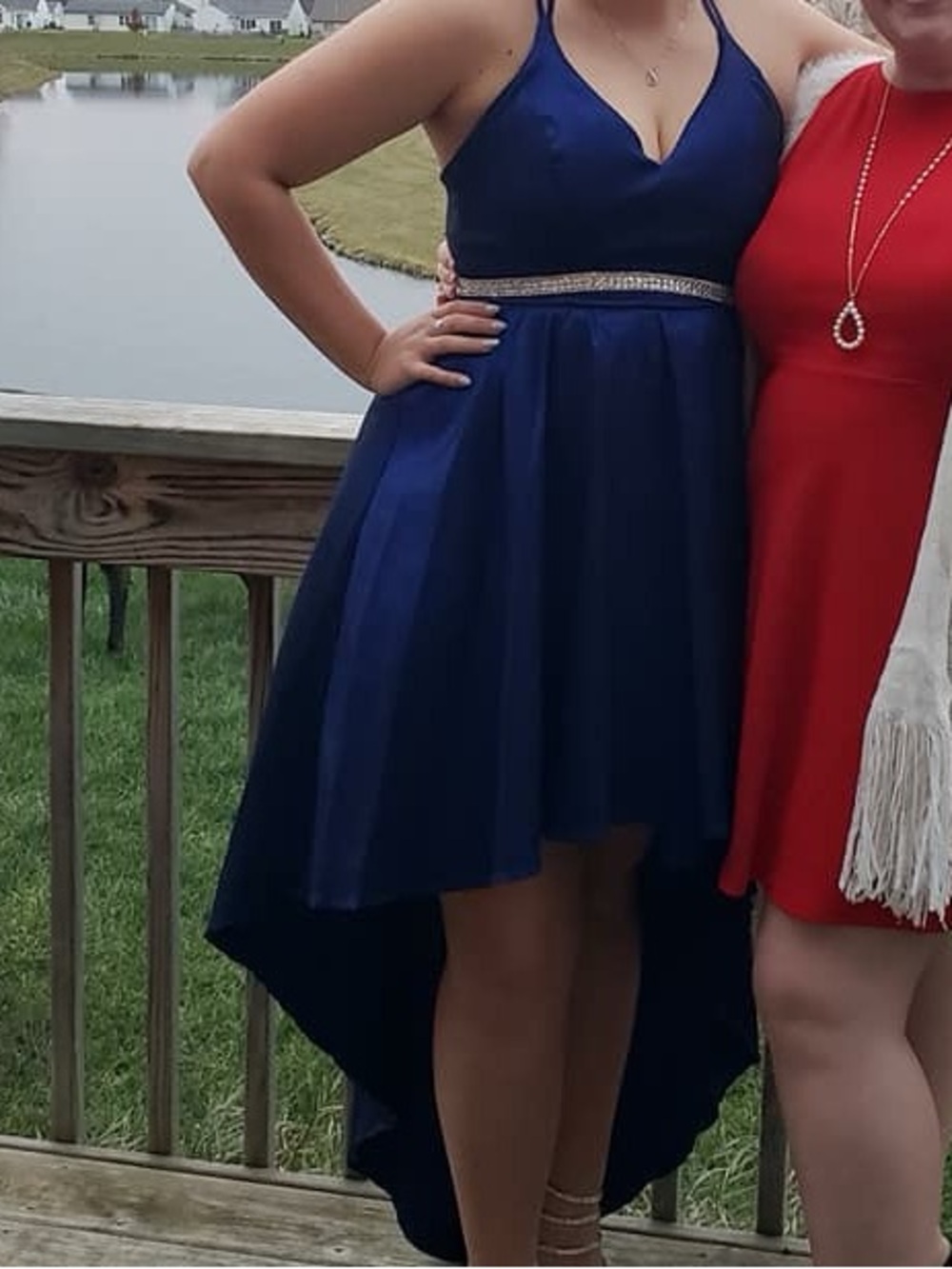 My Michelle Royal Blue High-Low Spaghetti Strap Dress with Beaded Waist